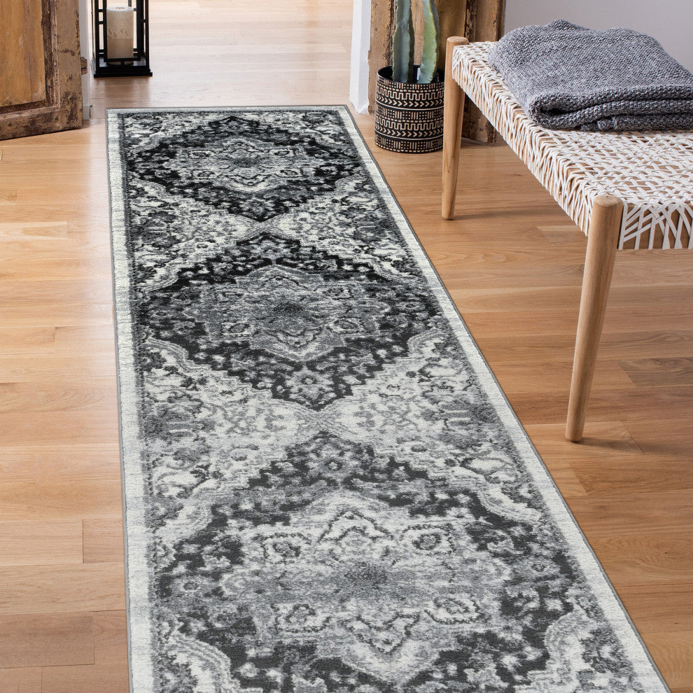 Alexandria Yana Power-Loomed Polypropylene Area Rug, Dark Gray, 2'6" X 10'3"