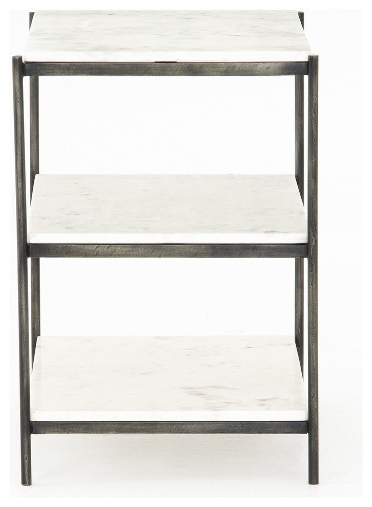 Felix Nightstand, Hammered Grey W/ Polished White Marble