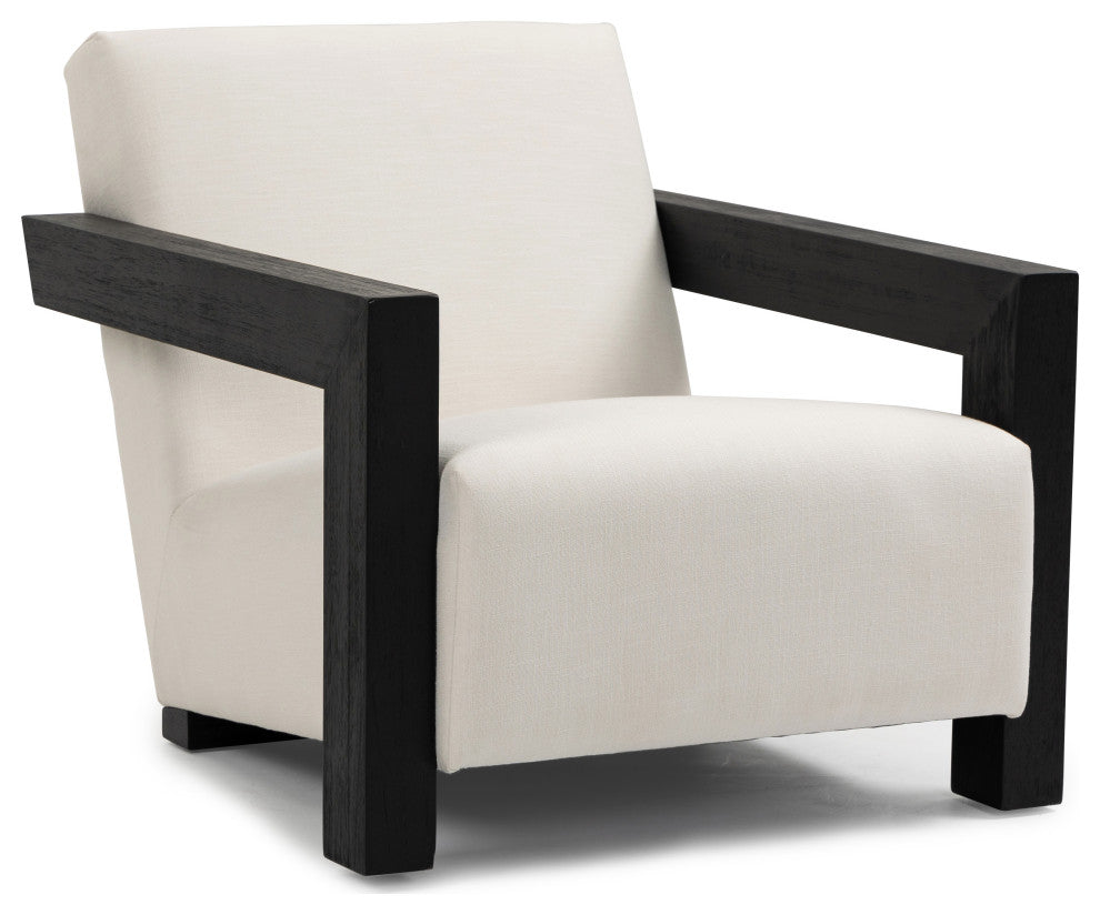 Ward Cream Linen Textured Fabric Accent Chair, Black Finish