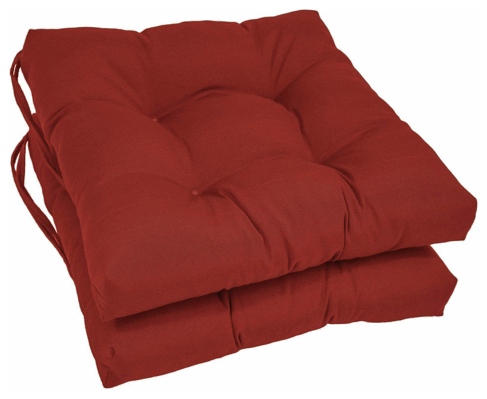 16" Solid Twill Square Tufted Chair Cushions, Set of 2, Ruby Red