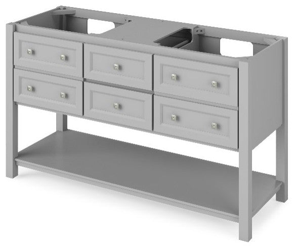 Adler Transitional 60" Grey Double Sink Vanity, Boulder Cultured Marble Vanity T
