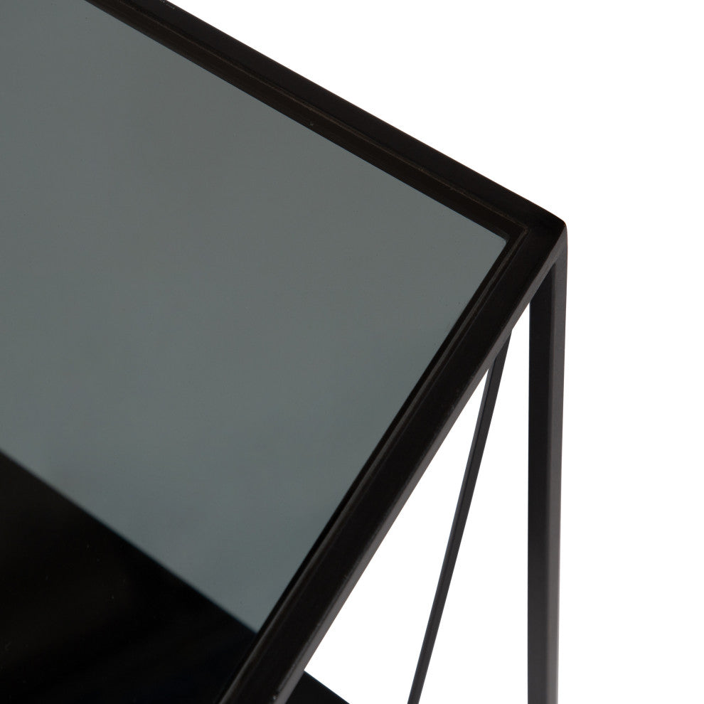 Knight Metal Glass Side Table, Black 12x12x24