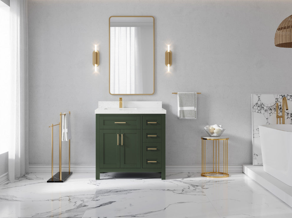 Cambridge 36 Left Offset Bath Vanity in Pewter Green 2" Empira Quartz