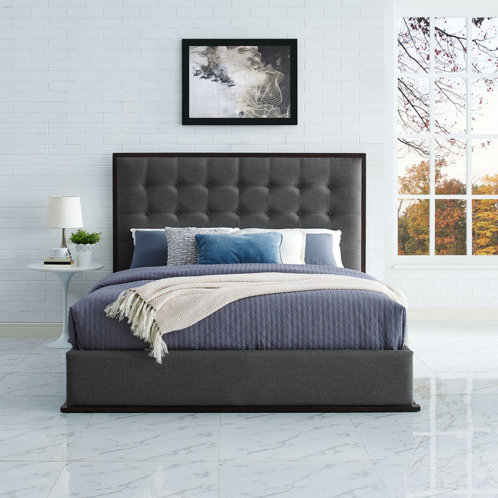 Cappuccino Smoke Madeline Queen Upholstered Fabric Bed Frame