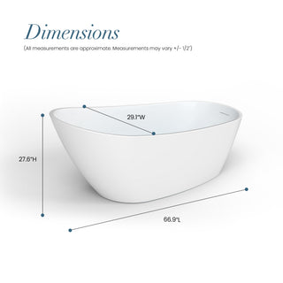 Lahore Freestanding Acrylic Soaking Bathtub, White, 66.9"l X 29.1"w