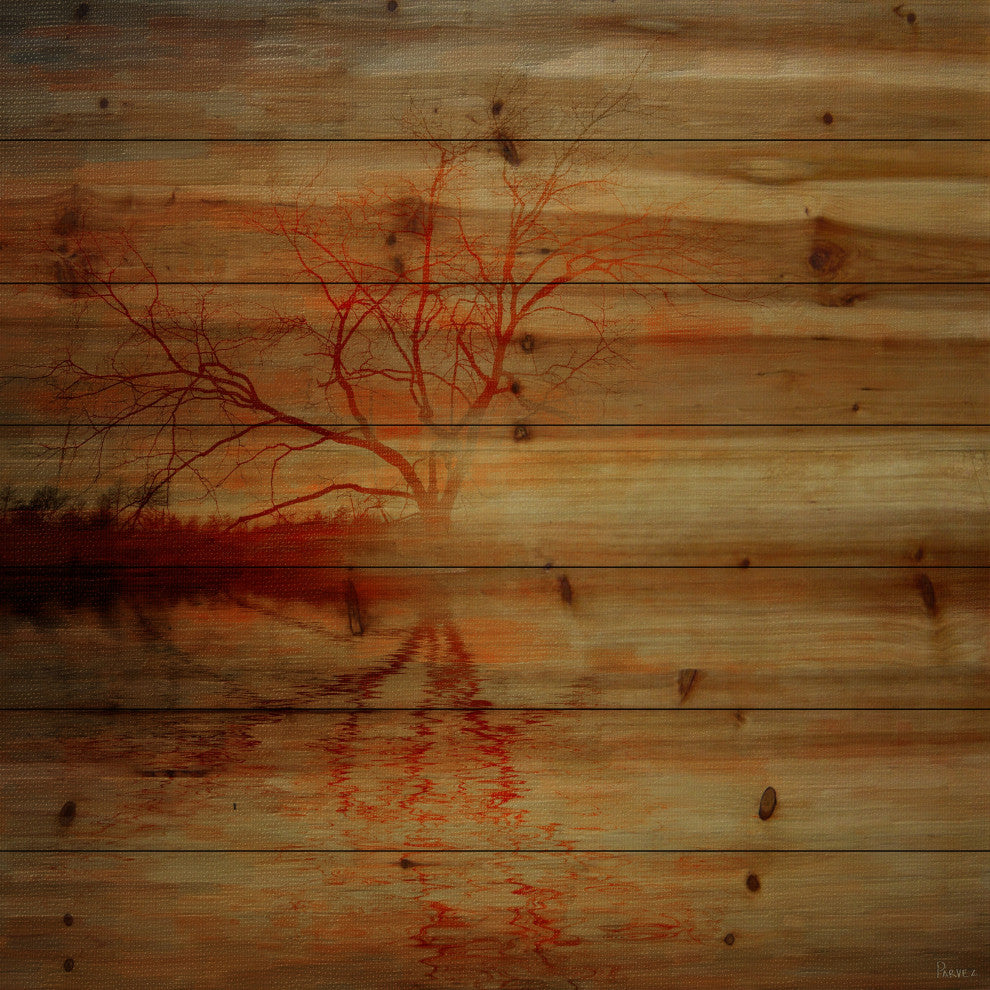 "Amazing Sunset" Painting Print on Natural Pine Wood, 48"x48"