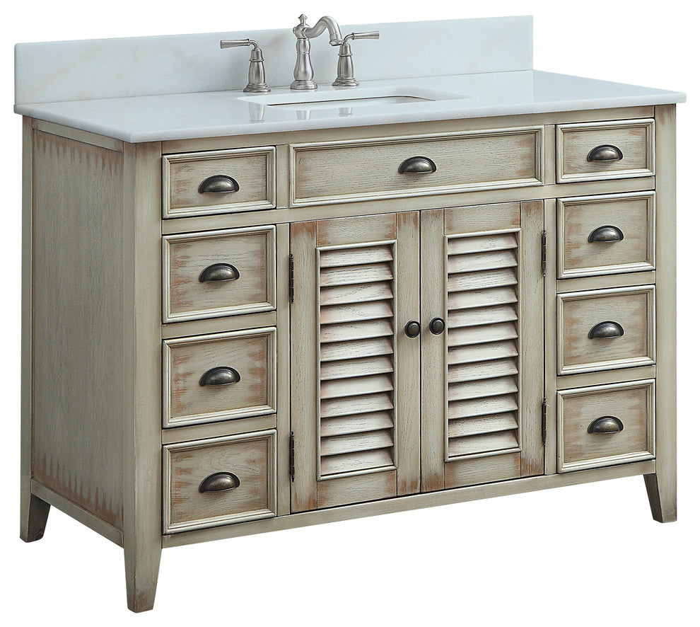 46" Benton Distressed Beige Abbeville Vanity, With Backsplash