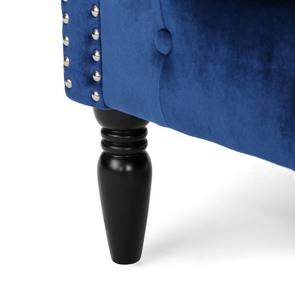 GDF Studio Melaina Tufted Scroll Arm New Velvet Loveseat, Navy Blue