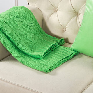 Checker Cable Throw & Pillow Shell 3 Piece Combo Set, Green Flash, 50"x60"