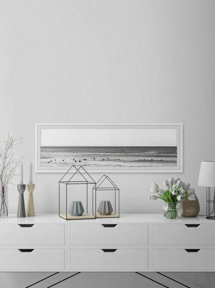 "Surfers Line Up" Framed Painting Print, 45x15