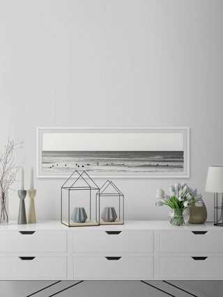 "Surfers Line Up" Framed Painting Print, 45x15