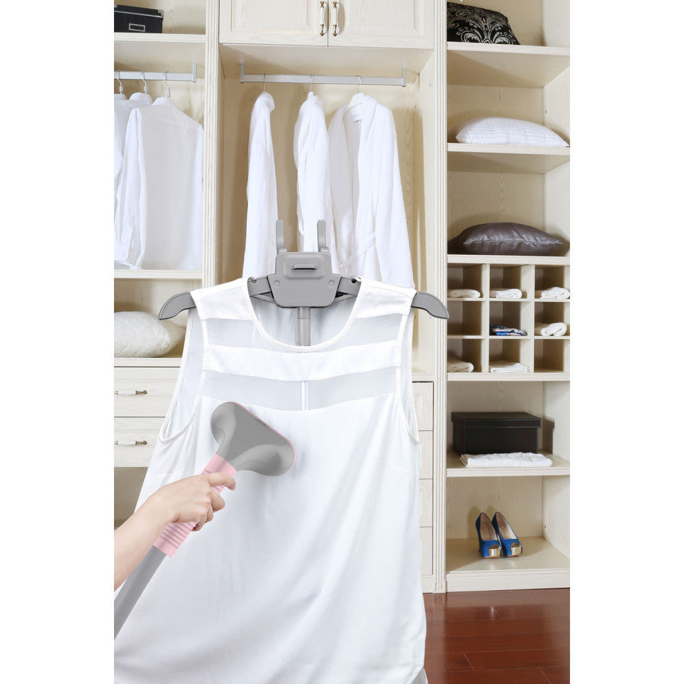Single-Bar Garment Steamer With 360 Swivel Folding Adjustable Hanger, Blush