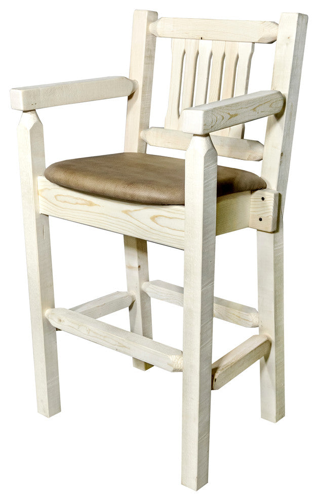 Captain's Barstool, Clear Lacquer Finish With Upholstered Seat, Buckskin Pattern