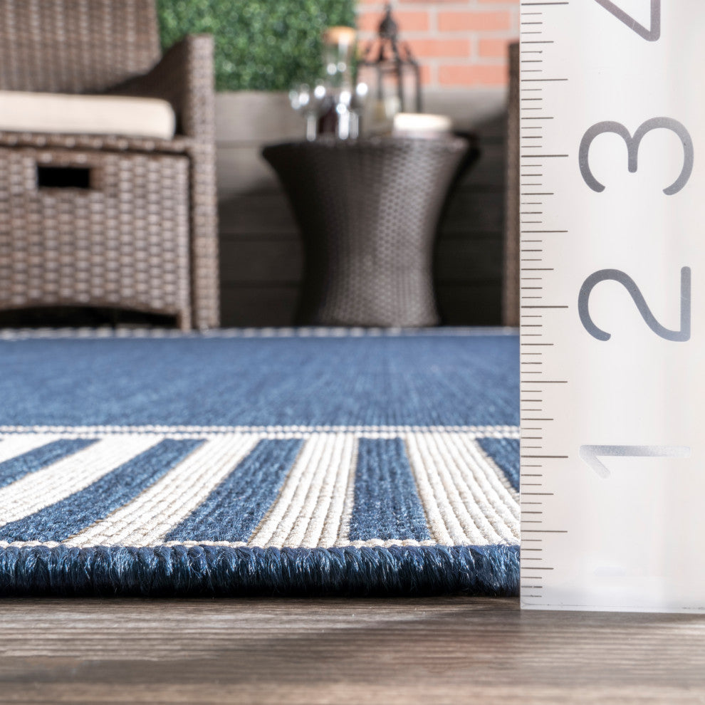 Nuloom Asha Simple Border Indoor/Outdoor Striped Area Rug, Navy 4'x6'