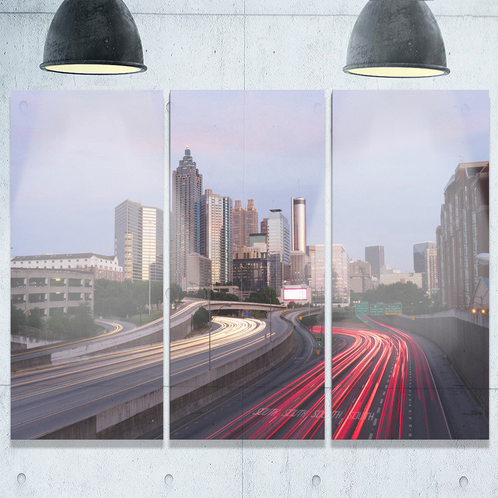 "Atlanta Georgia Rush Hour Traffic at Dusk" Metal Wall Art, 3 Panels, 36"x28"