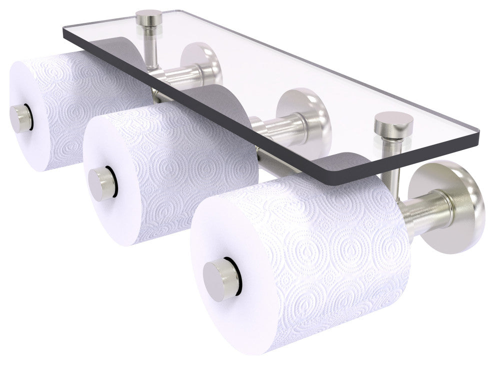 Prestige Skyline 3-Roll Toilet Paper Holder with Glass Shelf, Satin Nickel
