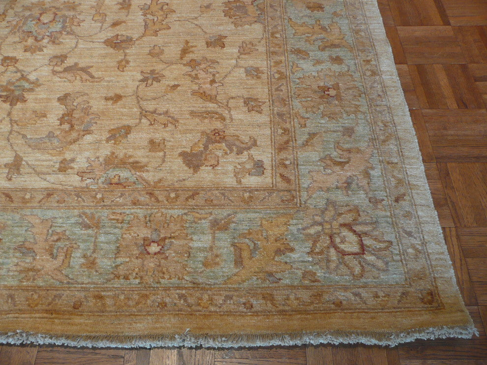 Hand-Knotted Beige and Sky Blue Oushak Design Oriental Rug, 6x9