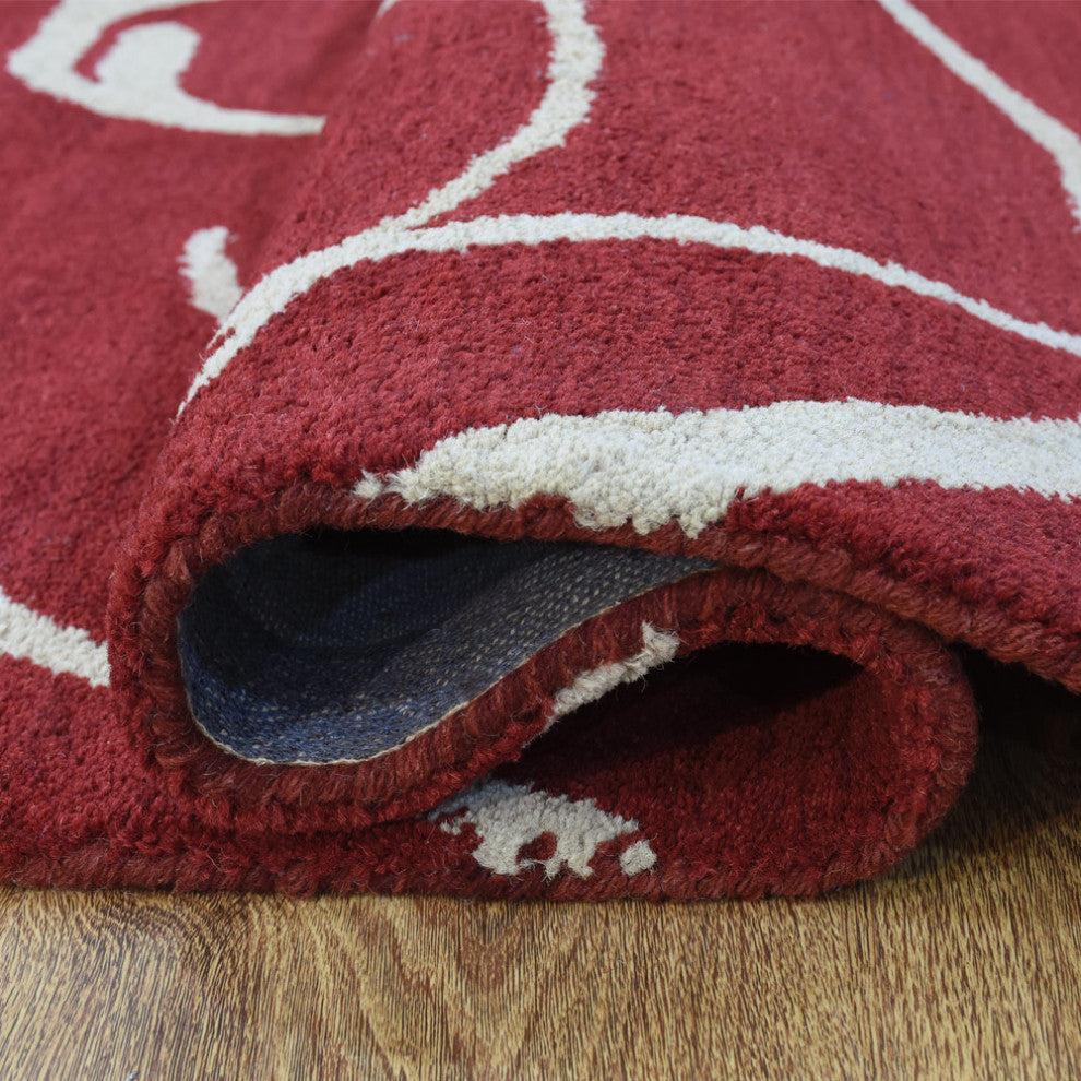 HAND TUFTED WOOL ECO-FRIENDLY AREA RUGS, Red Beige Color, Floral Design