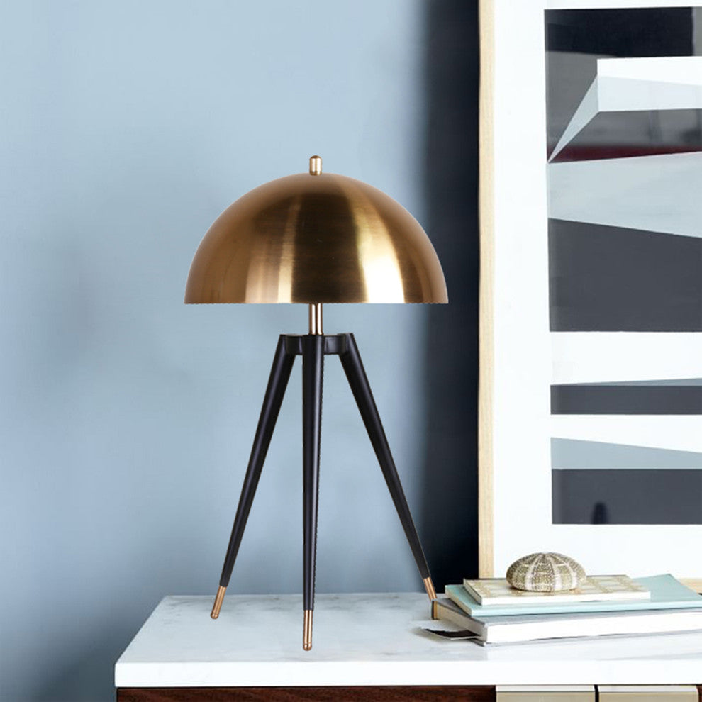Black Frame With Gold Metal Shade and Hardware Table Lamp