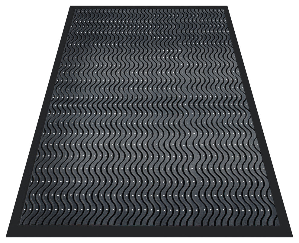 Wavy 100% Rubber Clean Step Scraper Doormat, 36"x60"