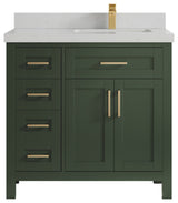 Cambridge 36 Right Offset Bath Vanity in Pewter Green 2" Carrara Quartz