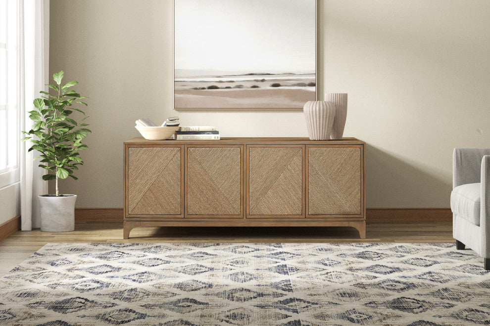 Coastal Style 70" TV Console Entertainment Stand Wood, Brown