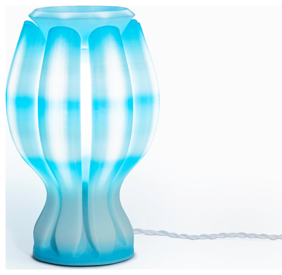 Flower 13" Tropical Plant-Based PLA Dimmable LED Table Lamp, Blue/White