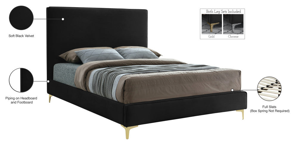 Geri Velvet Upholstered Bed, Black, King