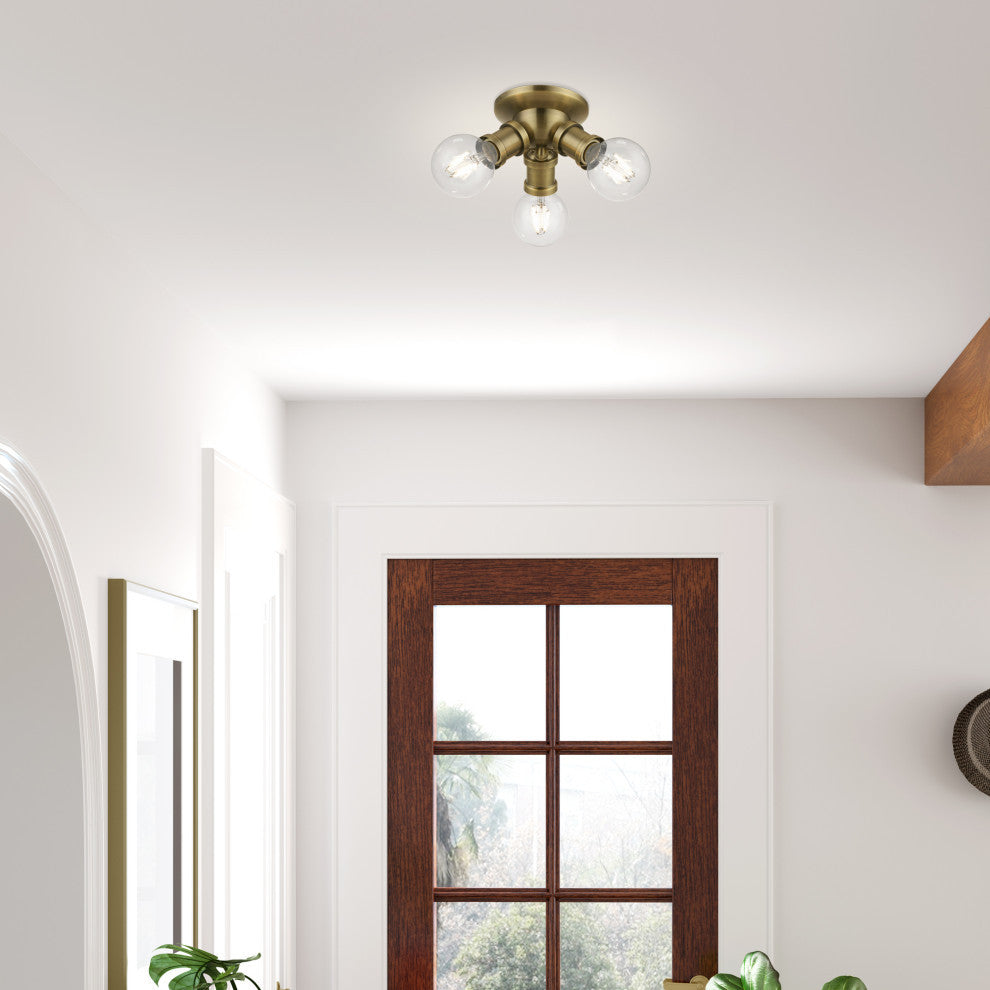 Lansdale 3 Light Antique Brass Flush Mount