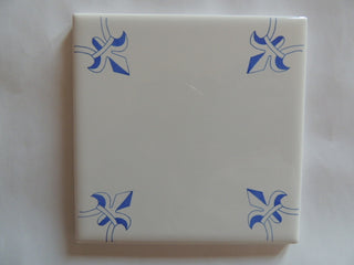 Delft Tile Blue and White Tile Fleur De Lis, Delft Style, Blue, Set of 60