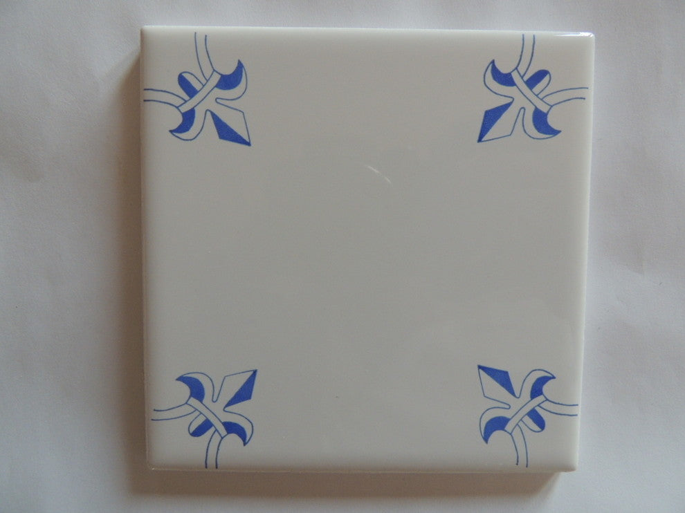 Delft Tile Blue and White Tile Fleur De Lis, Delft Style, Blue, Set of 60