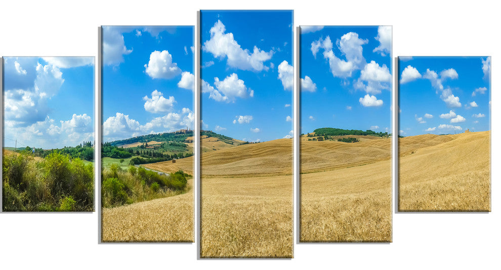 Town of Pienza Val d Orcia Italy, Landscape Canvas Art Print, 60"x32", 5 Panels