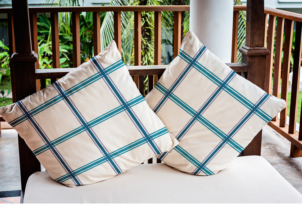 20" x 20" Geometric Indoor/Outdoor Polyester Throw Pillow, Autumn Blue