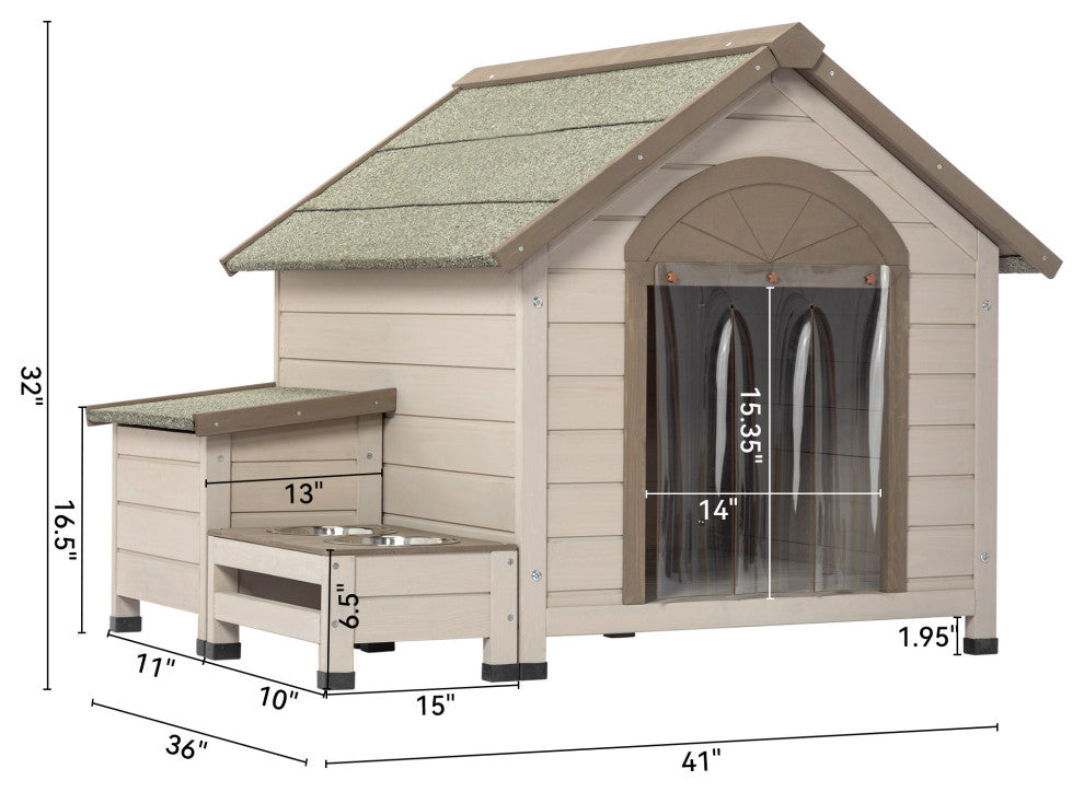 TATEUS Spacious and Cozy Dog House With Storage Box and Elevated Feeding Station