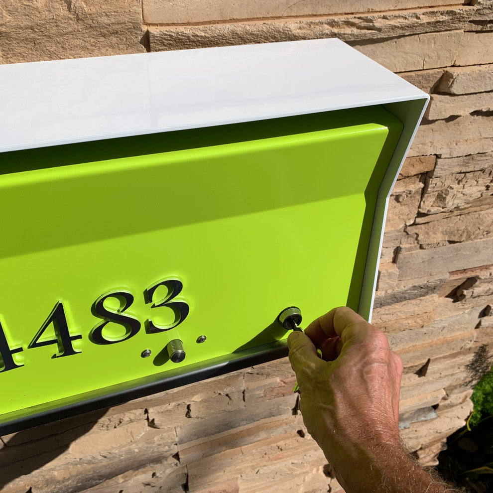 RetroBox Locking Modern Wall Mounted Mailbox, in Black Lemon Lime