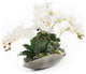 Cream White Real Touch Phalaenopsis Orchids in Large Metal Tray