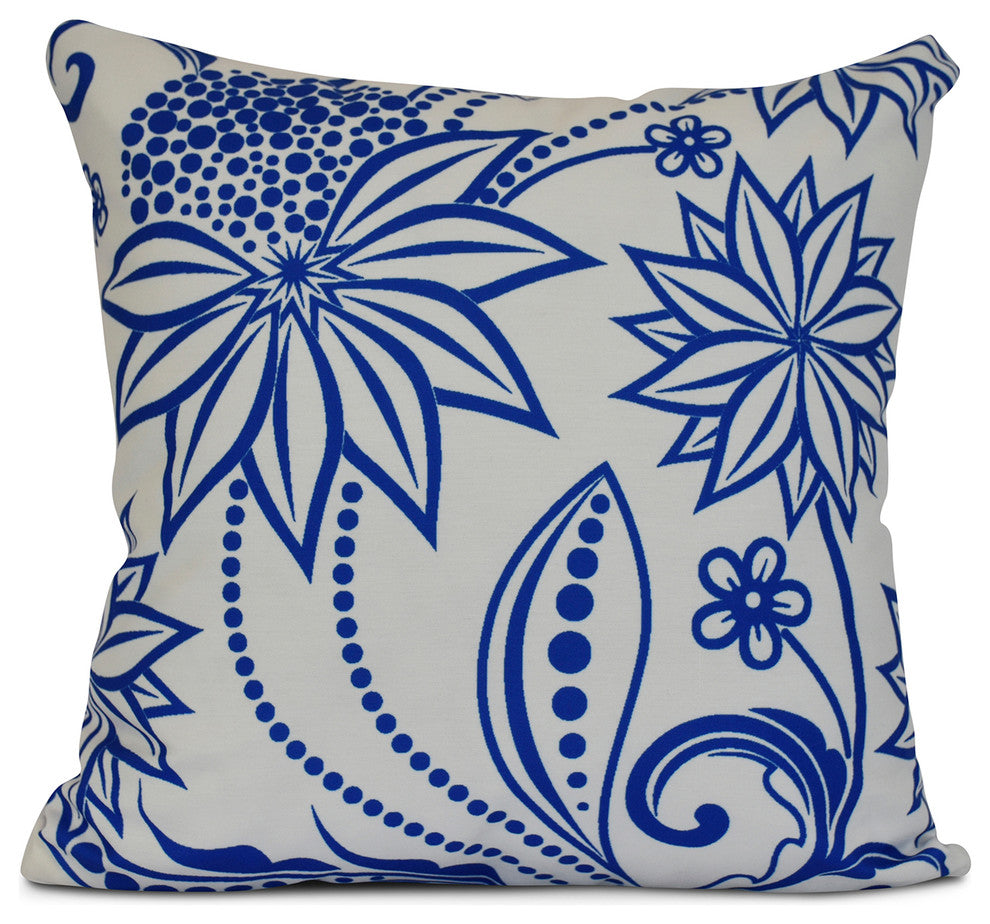 18x18", Ella, Floral Print Pillow, Blue