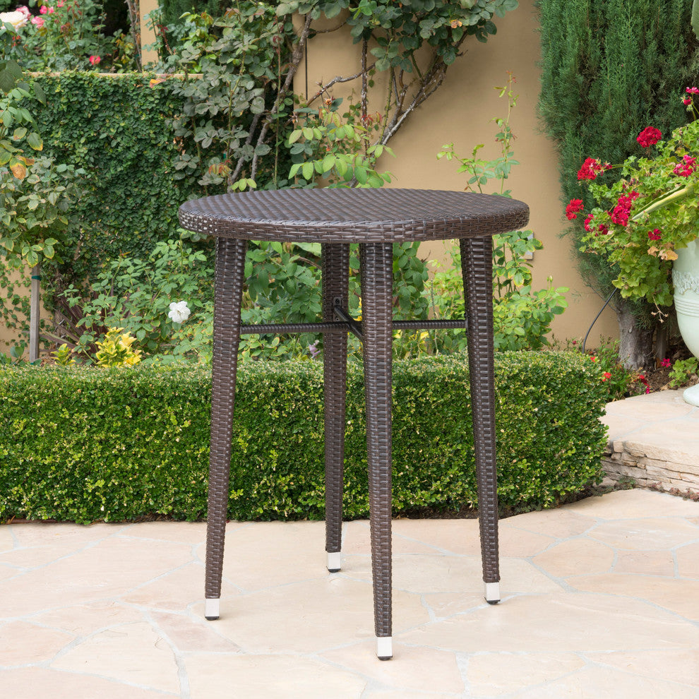 GDF Studio Dom Outdoor 32.5" Round Multi-Brown Wicker Bar Table