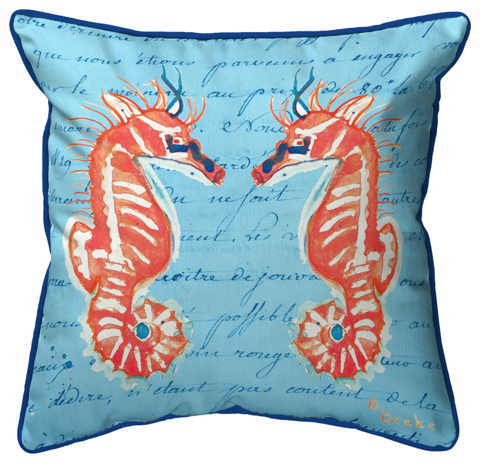 Coral Sea Horses Blue Large Indoor/Outdoor Pillow 18x18