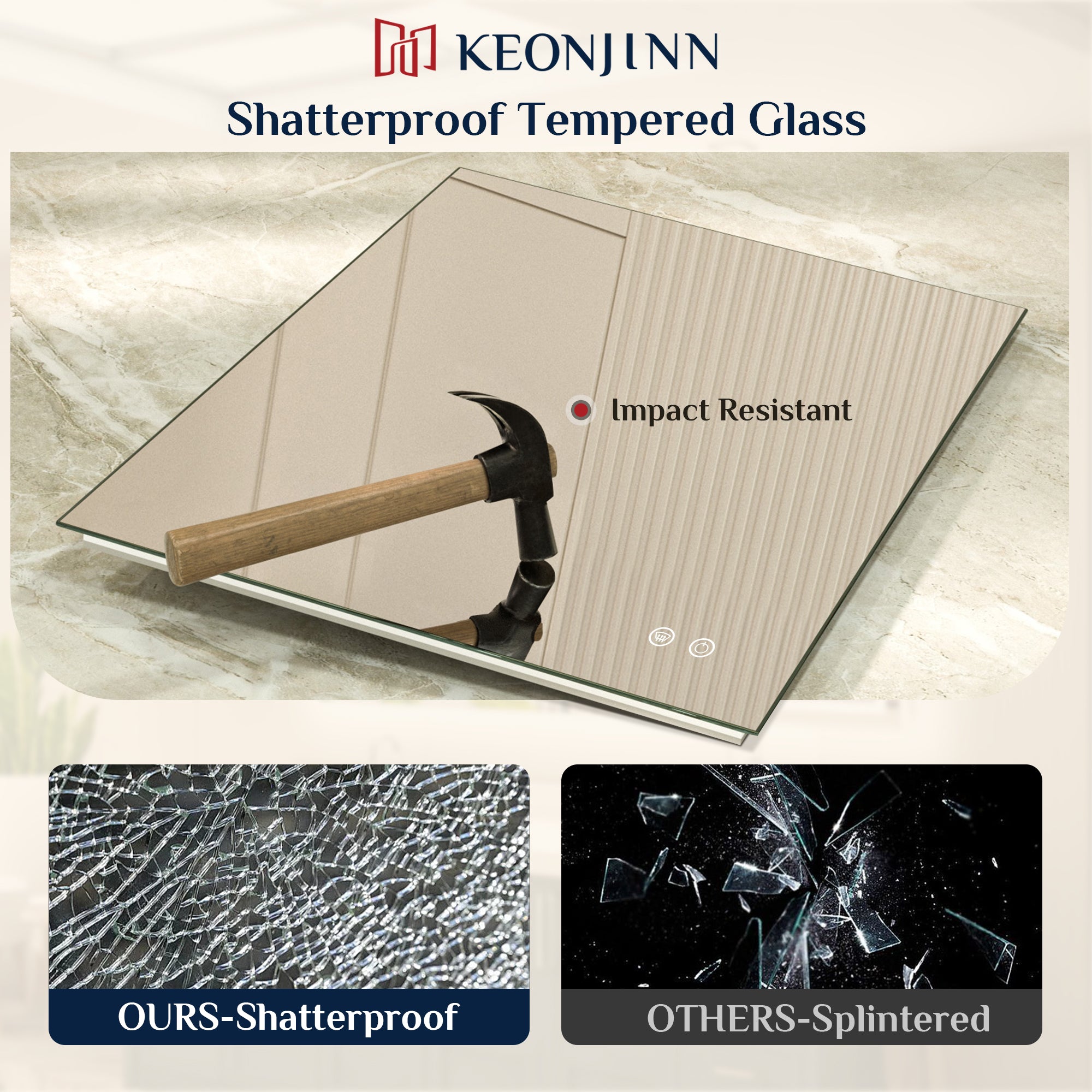Backlit LED Mirror for Bathroom, Anti-Fog Dimmable, Silver, 60x40