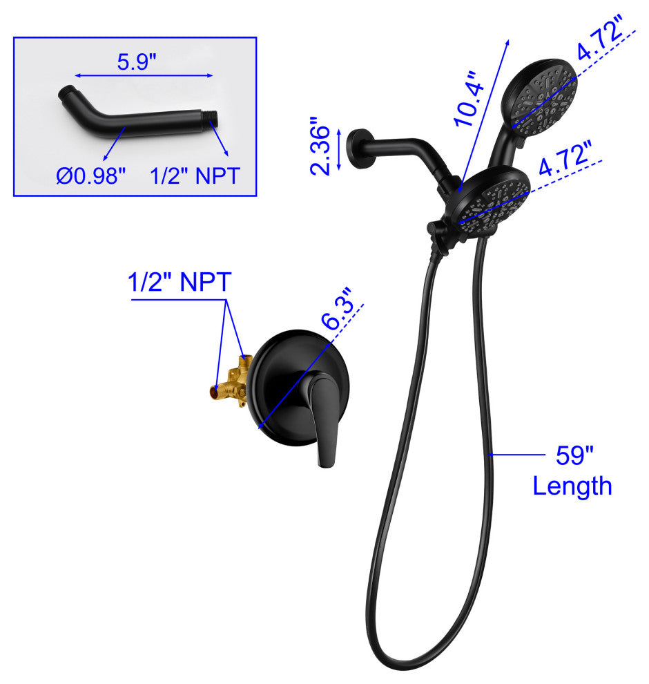 Wellfor Shower Faucet, 4.72" Large Face Handheld Shower Head