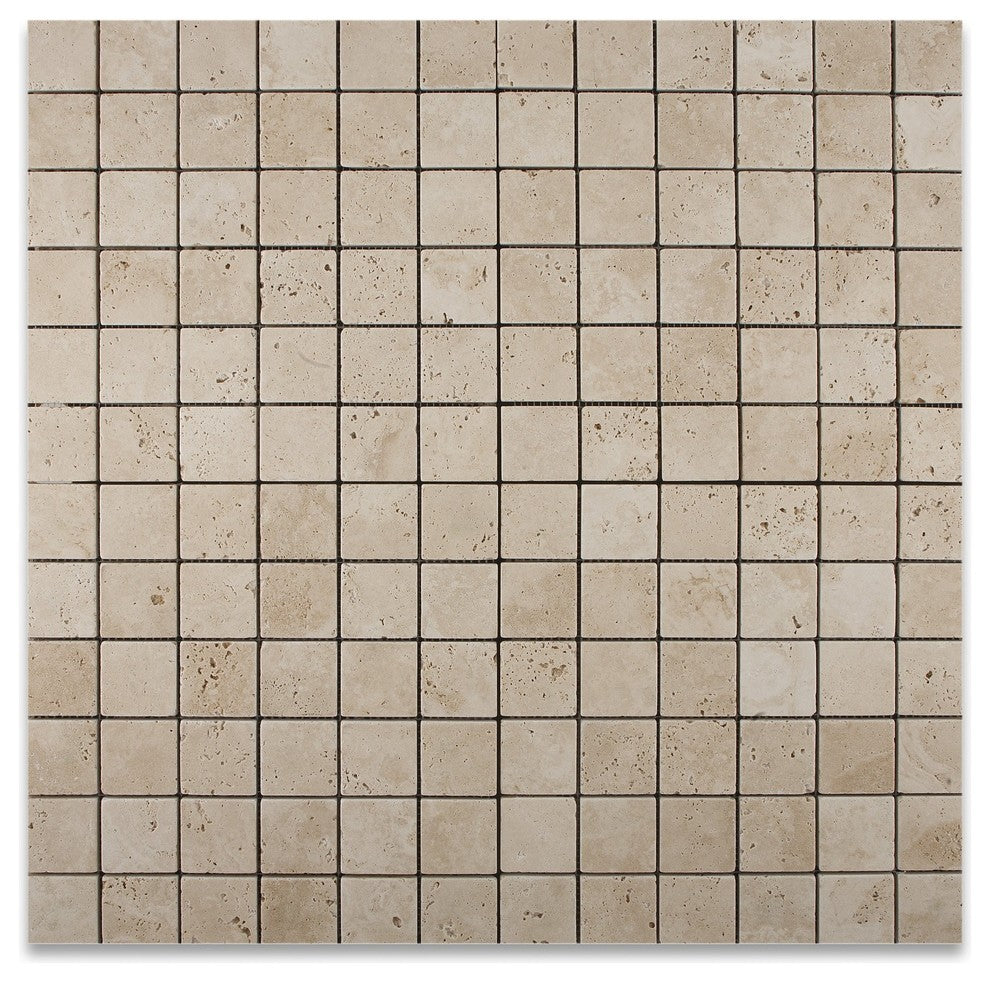 2 X 2 Ivory Travertine Tumbled Mosaic Tile