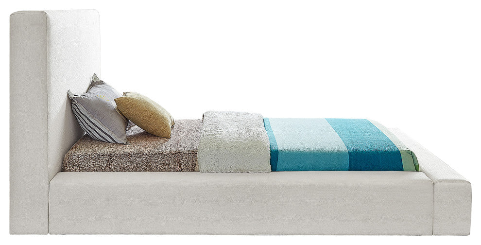 Devin Linen Textured Fabric Upholseterd Bed, Cream, Twin