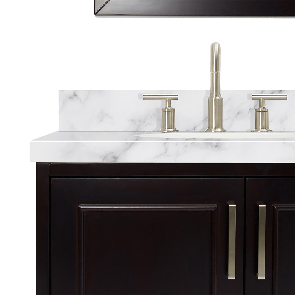 Ariel Stafford 85" Rectangle Sinks Bath Vanity Carrara Marble Espresso