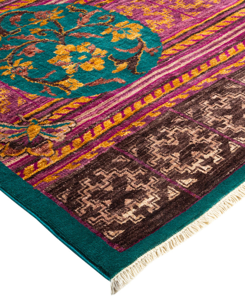 Suzani, One-of-a-Kind Hand-Knotted Area Rug Green, 8' 1" x 10' 3"