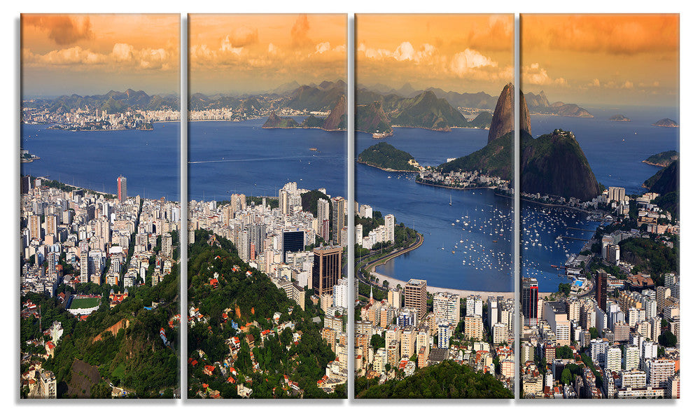 Rio Landscape Panorama, Landscape Canvas Art Print, 48"x28", 4 Panels