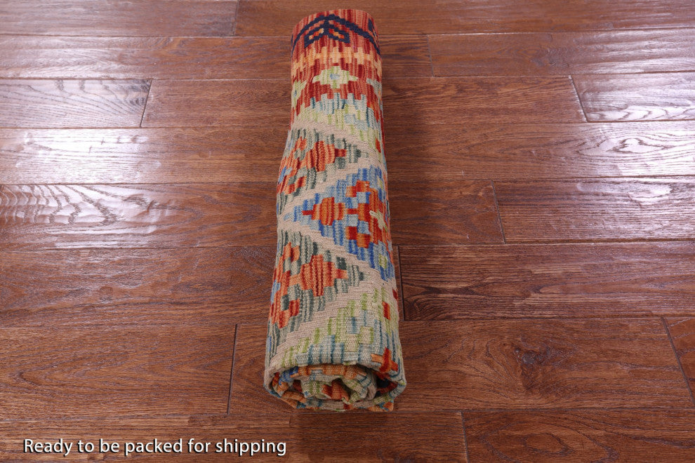 4' 3" X 6' 1" Reversible Flat Weave Kilim Wool On Wool Rug Q9486
