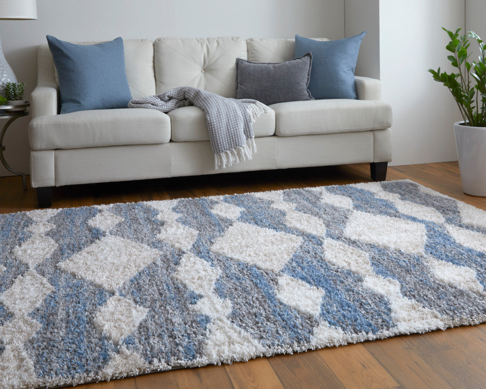 Weave & Wander Caide Contemporary Rug, Blue/Gray, 9'x12'