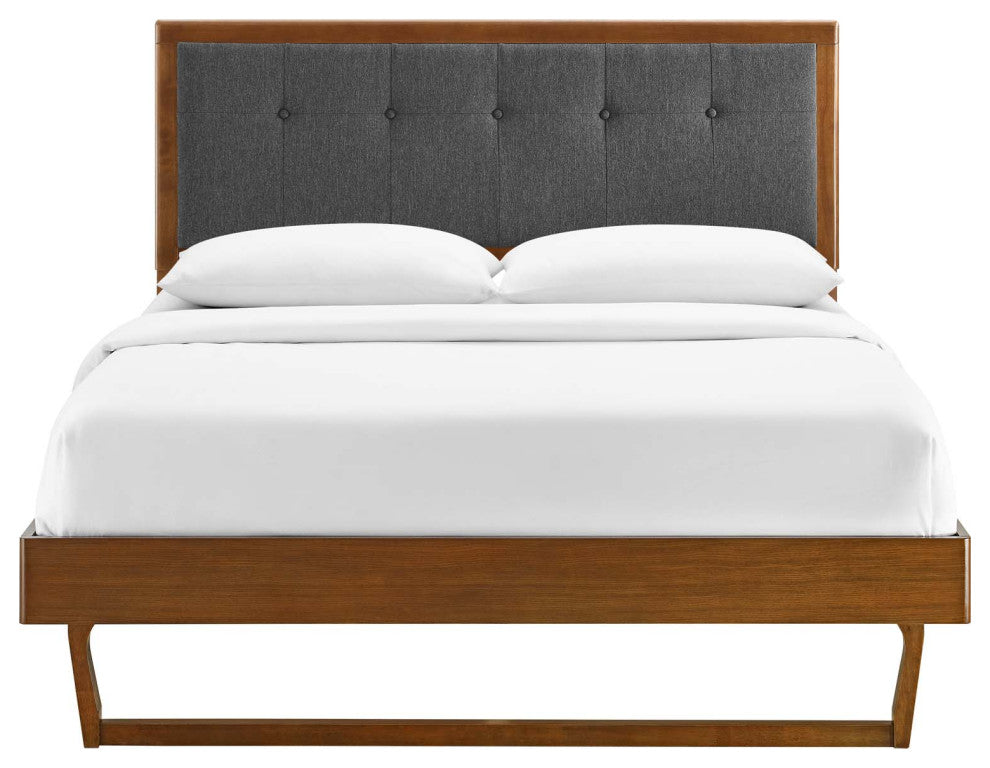 Willow Queen Wood Platform Bed With Angular Frame Walnut Charcoal