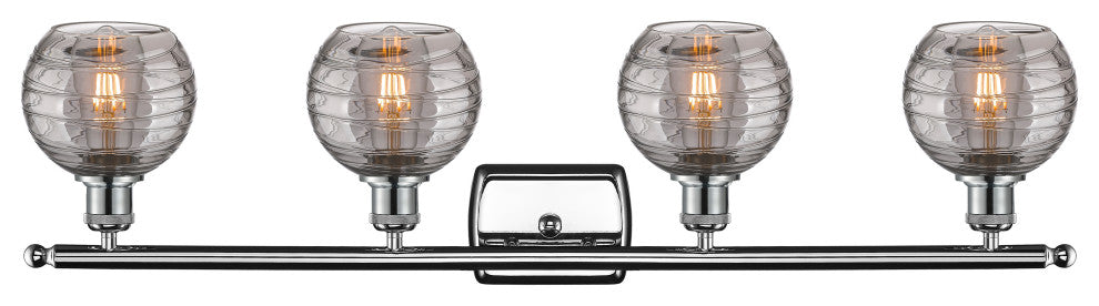 Ballston-Athens Deco Swirl 4-Light 36" Vanity Light Polished Chrome, Light Smoke
